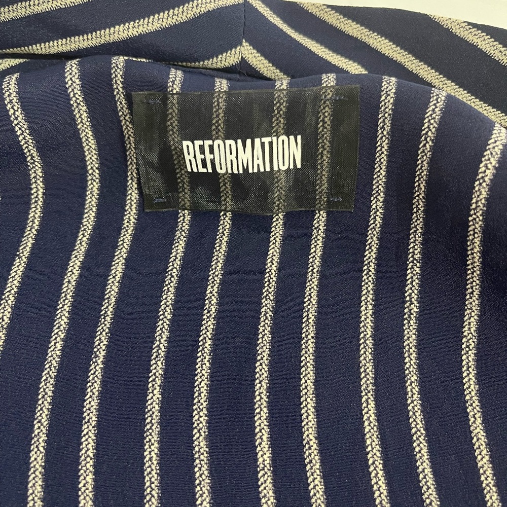 Reformation Blue and White Striped Lightweight Blazer Robe Wrap Mini Dress Sz M - Picture 6 of 6